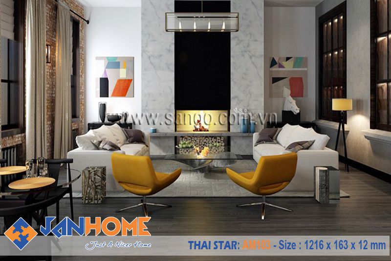 Thi công sàn gỗ Thai Star AM103 phòng khách đẳng cấp sang trọng